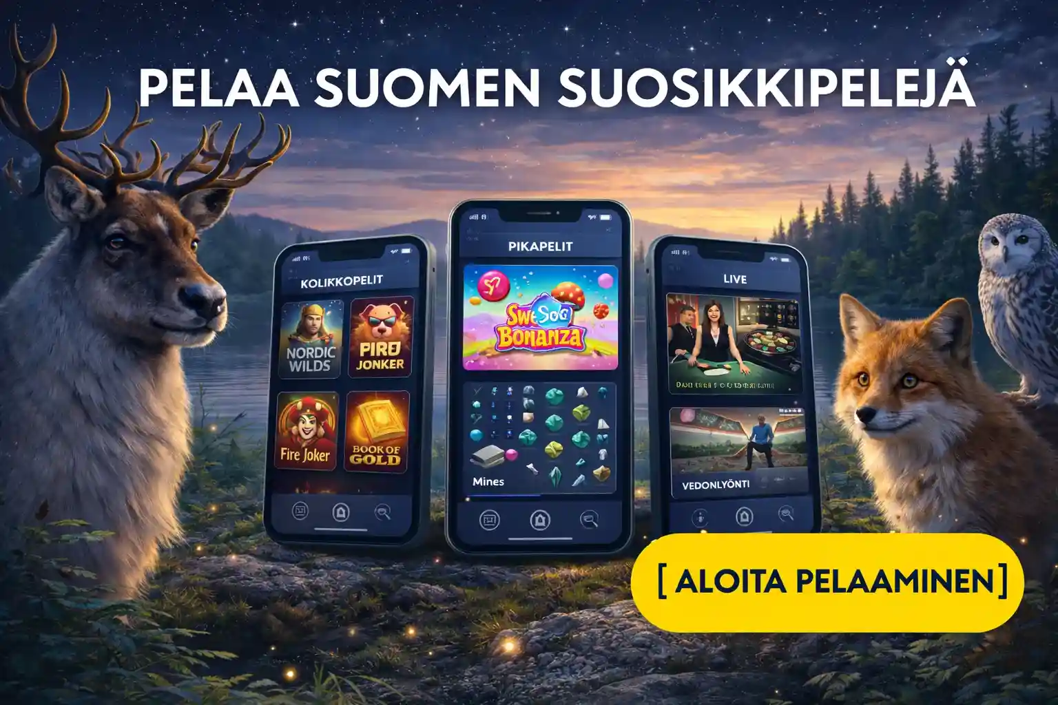 Metsäeläimet esittelevät suosittuja mobiilipelejä Suomessa