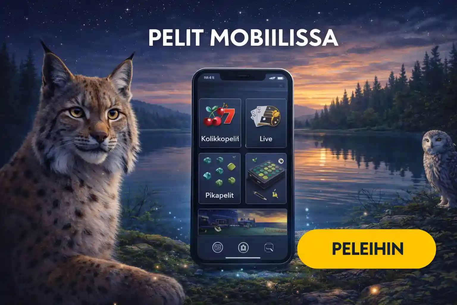 Ilves käyttää mobiilia kolikkopelien pelaamiseen luonnossa