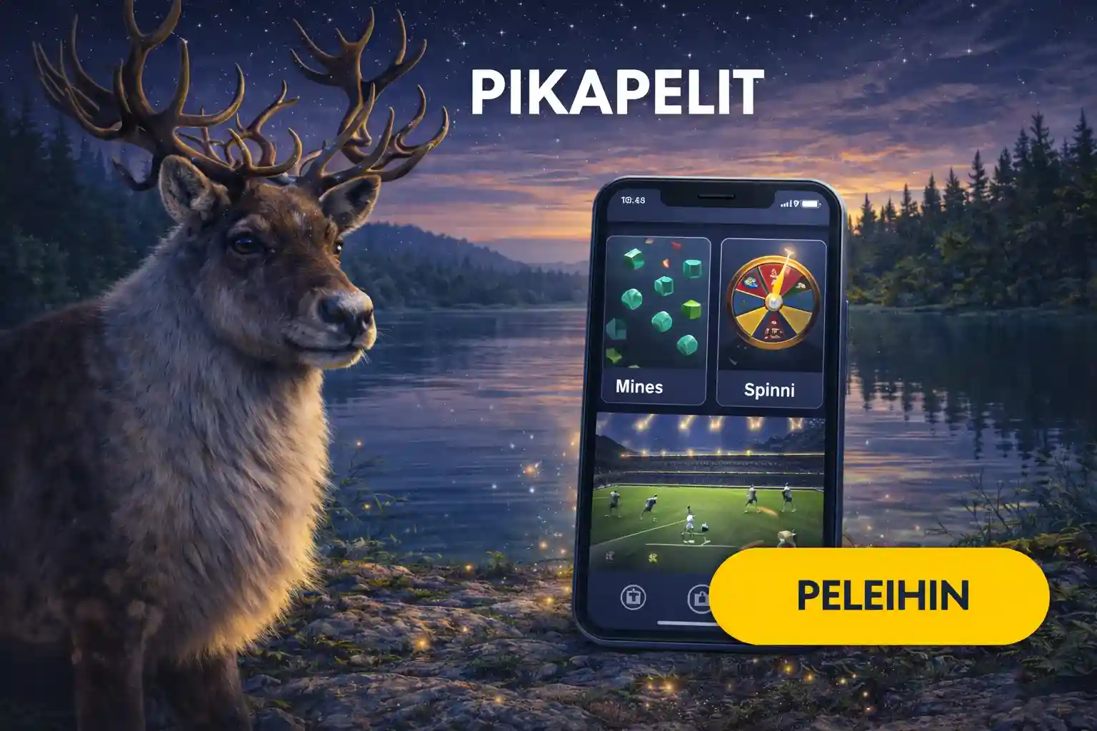 Hirvi selaa pikapelejä mobiilisovelluksessa luonnossa